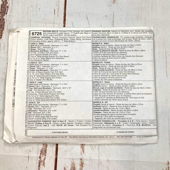 McCall’s #6725 Button Up! Craft Patterns Vintage 1993 DIY - Picture 4 of 11